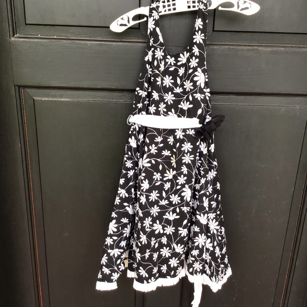 Zoey Girl Dress Girls Sz 6 Black White Floral Halter Fit Flare Tie Sash